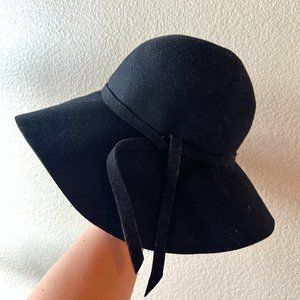 Wide Brim Wool Floppy Hat | Black